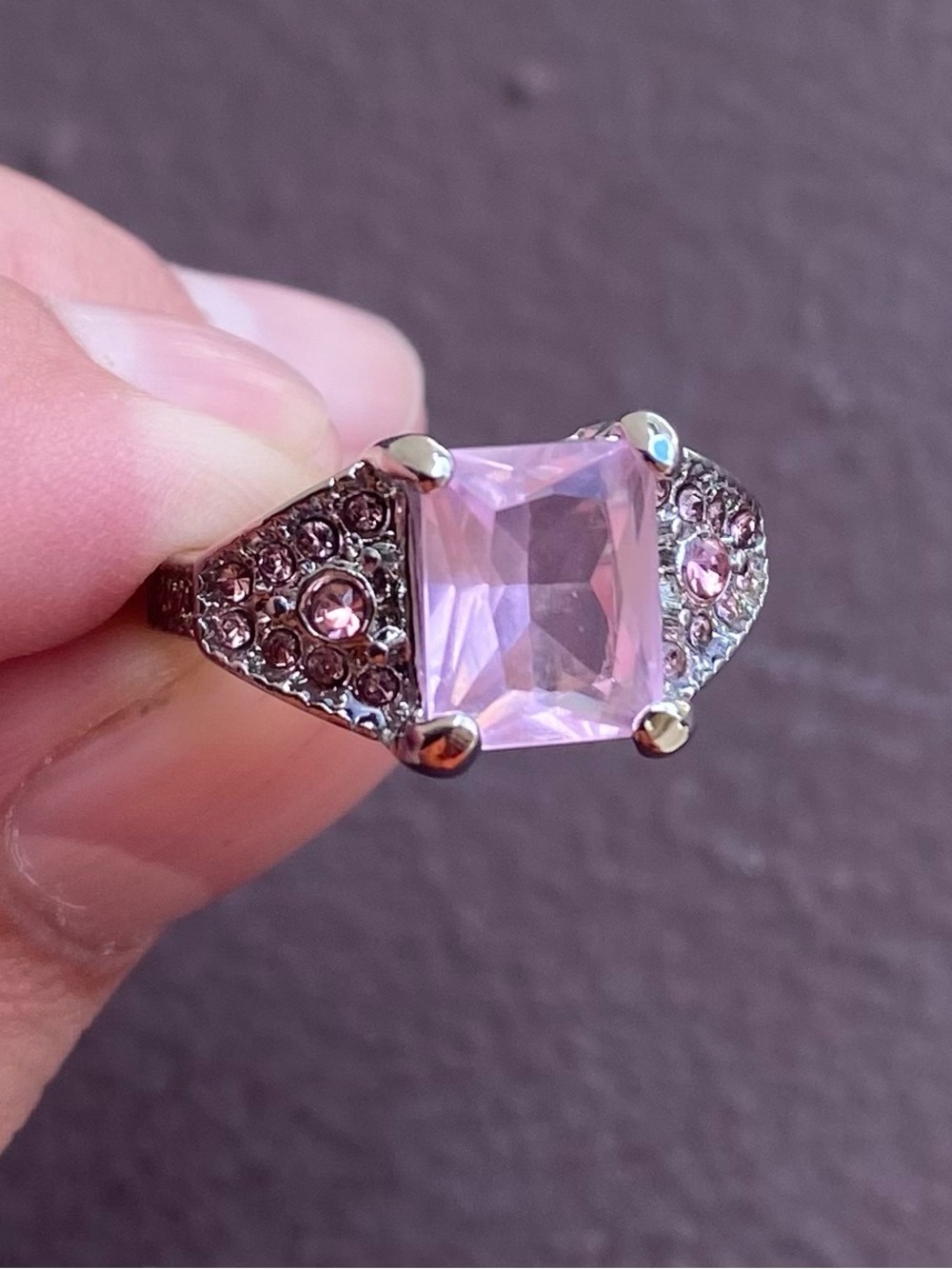 Pink Square-Cut Cubic Zirconium Stone Stainless Steel Ring Size 6